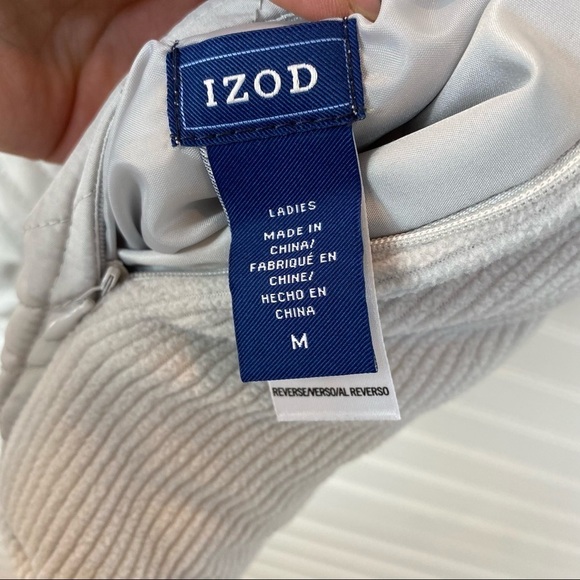 Izod Puffer Vest Reversible Zip Up Fleece  Lightweight Grayish White Vest Sz M - Picture 5 of 12